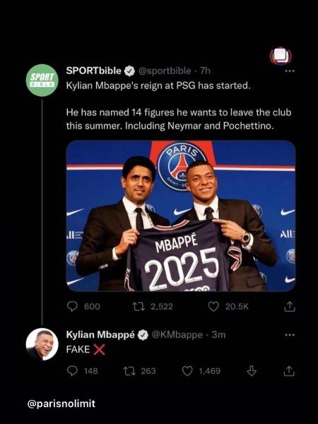 Mbappé responde rumor sobre possível pedido seu para saída de Neymar e Pochettino do PSG