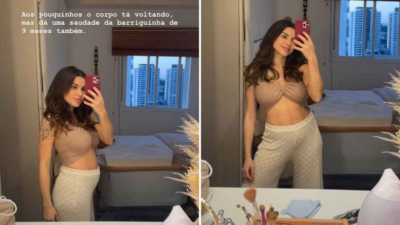 Paula Amorim mostra corpo 7 dias após parto: 'Aos pouquinhos está voltando'