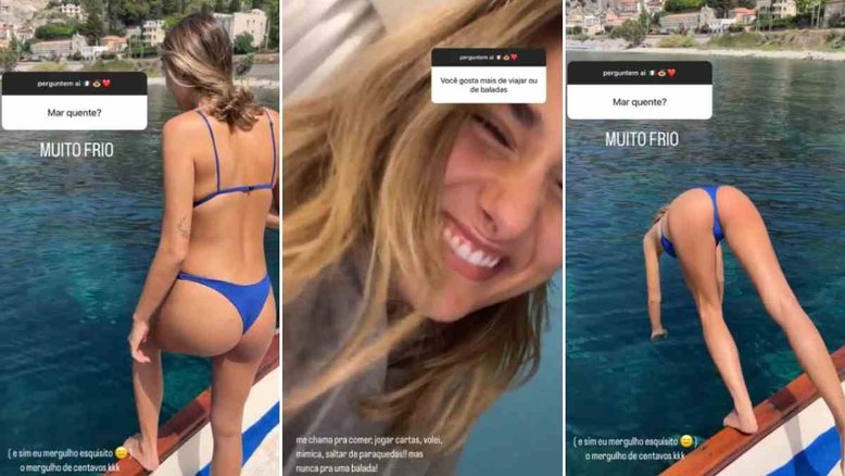 Sasha Meneghel dá mergulho 'esquisito' em mar na Itália e brinca: 'De centavos'