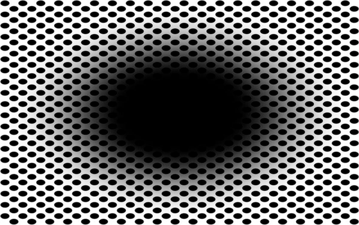 O “buraco em expansão” é uma ilusão nova para a ciência, forte o suficiente para levar as pupilas do olho humano a dilatar na expectativa de entrar em um espaço escuro. Crédito: Laeng, Nabil e Kitaoka