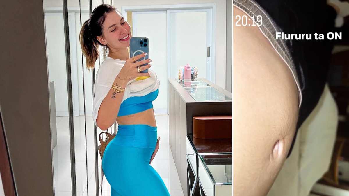 Virginia Fonseca mostra Maria Flor mexendo em sua barriga: 'Flururu tá ON'