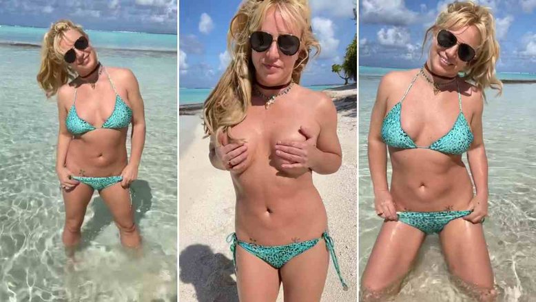 Britney Spears faz topless em praia durante lua de mel com o marido