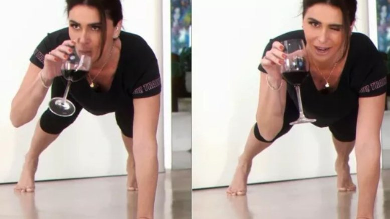 Giovanna Antonelli treinando com vinho
