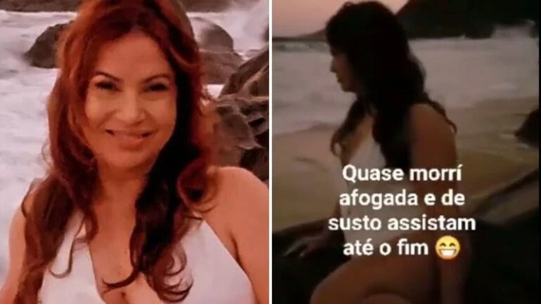 Isadora Ribeiro é traída por onda e posta vídeo: 