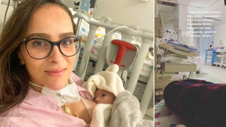 Mulher de Juliano Cazarré faz oração pela saúde da filha do casal, ainda internada