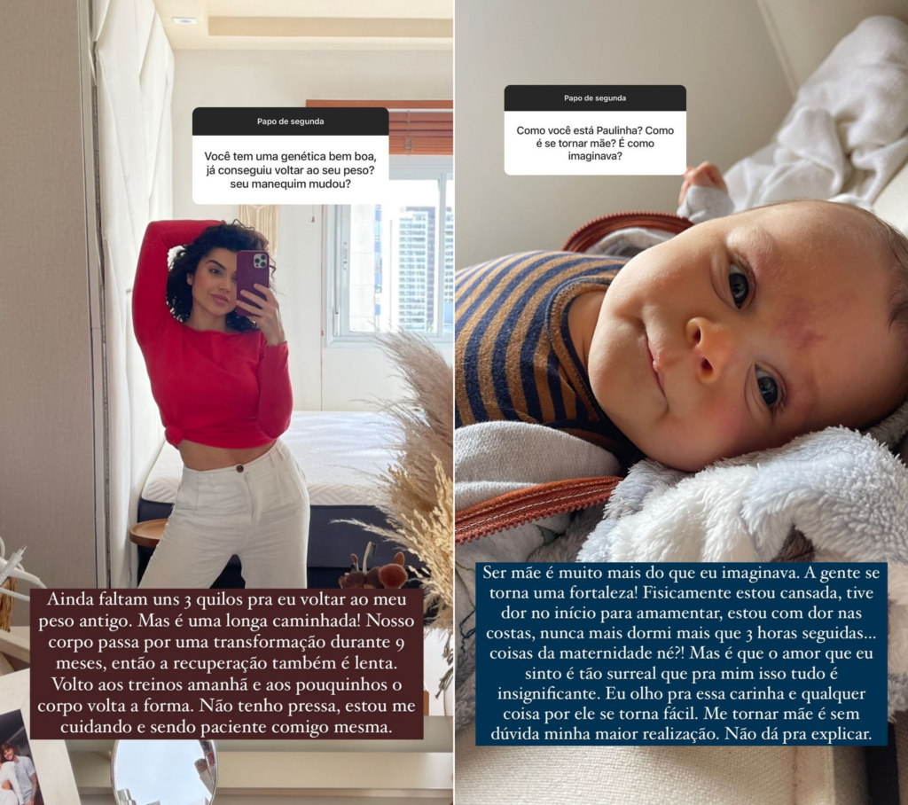 Paula Amorim comenta sobre volta à forma física de antes da gravidez: 'Faltam 3 kg' 4 Paula Amorim comenta sobre volta à forma física de antes da gravidez: 'Faltam 3 kg'