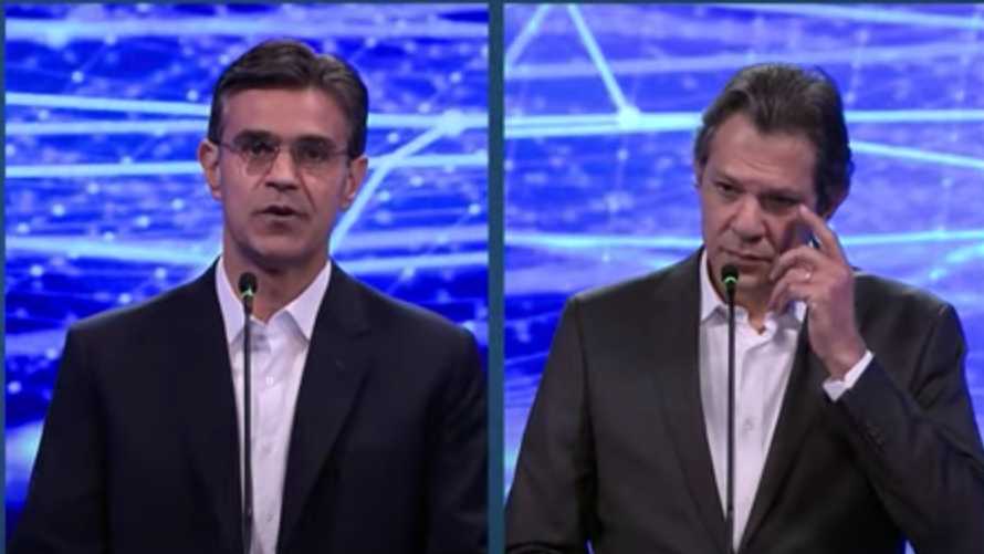 Rodrigo Garcia e Fernando Haddad no debate da Band para o governo de SP