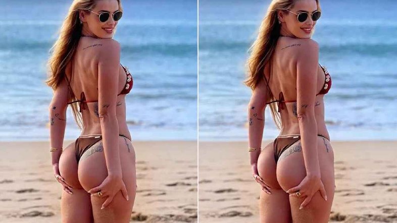 Yasmin Brunet exibe bumbum em pose de biquíni