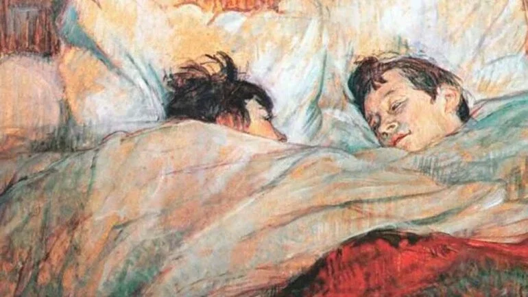 Pesquisa internacional confirma que o sono de um casa na mesma cama traz vantagens para ambos. Crédito: "Na Cama", Toulou-se-Lautrec, 1893/Museu D