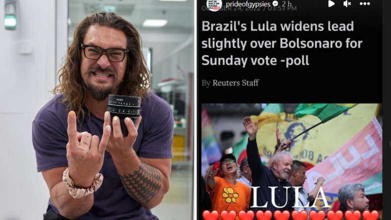 Jason Momoa declara apoio a Lula no Instagram