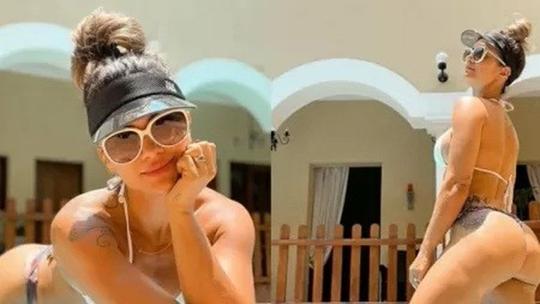 Kelly Key posa de biquíni e mostra tattoo perto do bumbum