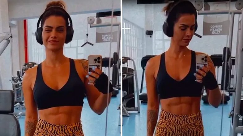 Kelly Key mostra tanquinho em dia de treino na academia