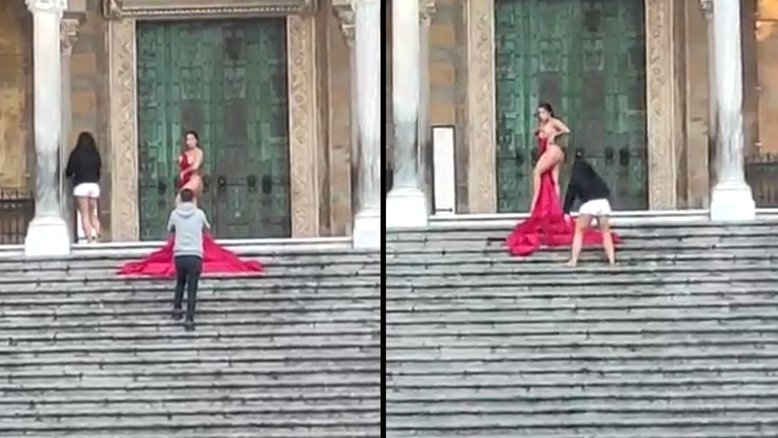 Vídeo: Turista fica nua em escada de catedral italiana para tirar fotos