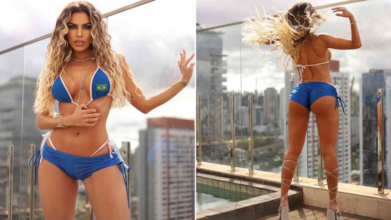De shortinho e biquíni, Eria Schneider protesta contra Catar: 'Oprime mulheres e minorias'