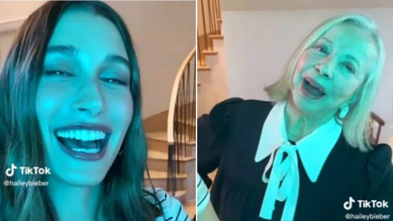 Com família brasileira, Hailey Bieber se diverte com avó falando português