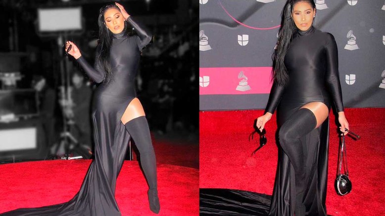 Simaria Mendes elege vestido colado e com recorte no limite para o Grammy Latino