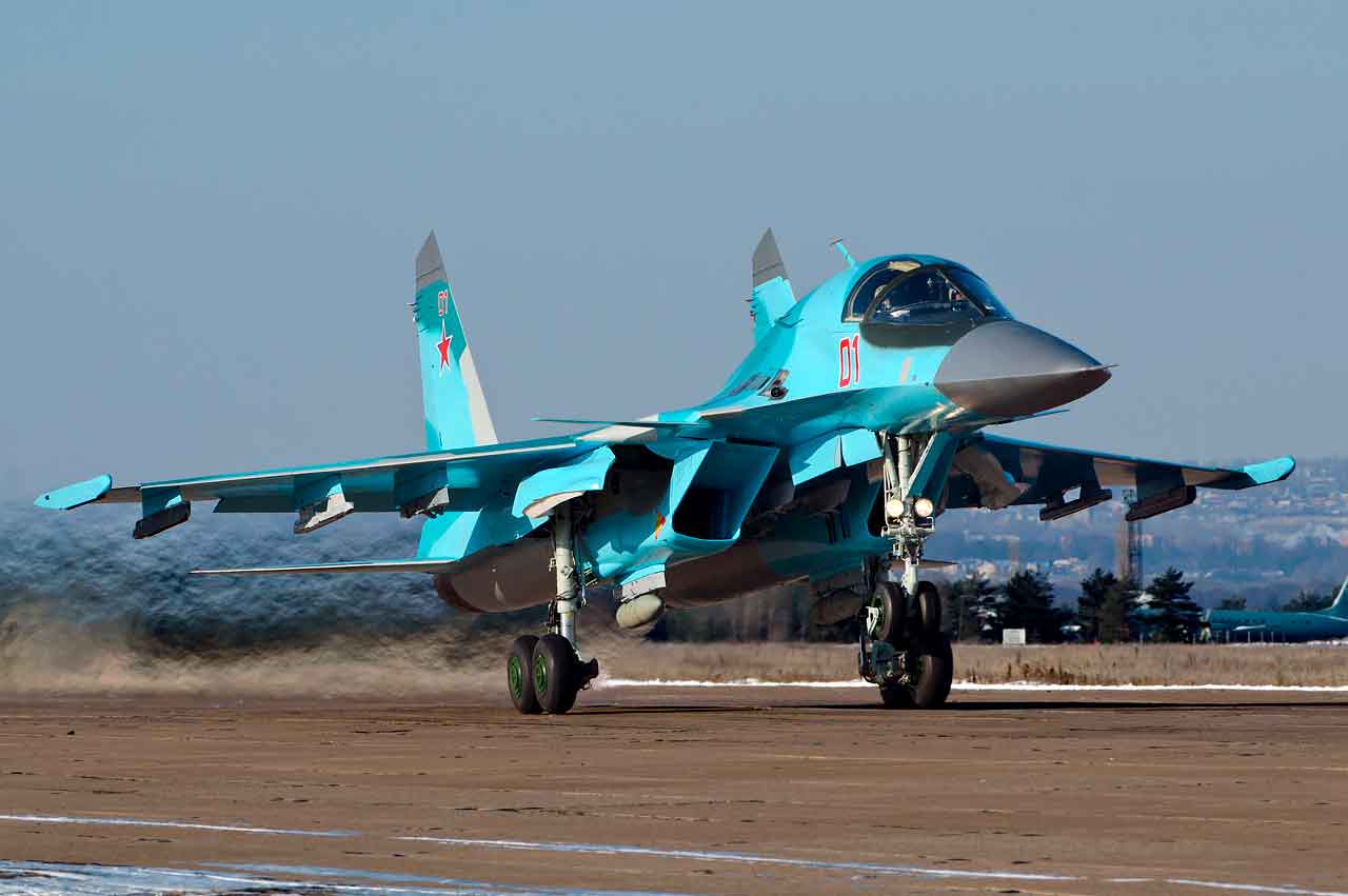 Rússia divulga vídeo de seu caça-bombardeiro mais moderno, o Sukhoi Su-34. Foto: Wikipedia