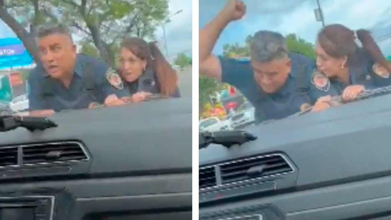 Vídeo chocante: Jovem arrasta policiais no capô após pedirem para ele parar