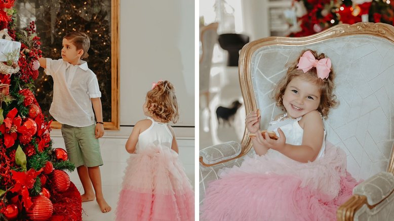 Influenciadora Natália Toscano abre álbum de fotos do filhos em ensaio de Natal