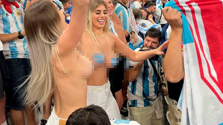 Torcedoras argentinas de topless viralizam em meio à vitória na Copa do Mundo do Catar 2022. Foto: Reprodução Instagram