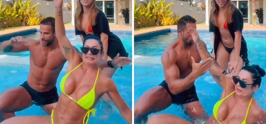 Scheila Carvalho se desequilibra e leva tombo hilário. Foto: Reprodução Instagram