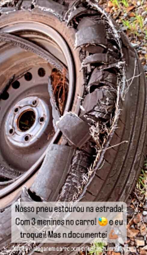 Thales Bretas passa por grande susto em viagem com os gêmeos 4 Nosso pneu estourou na estrada com três meninos no carro. Foto: Reprodução Instagram