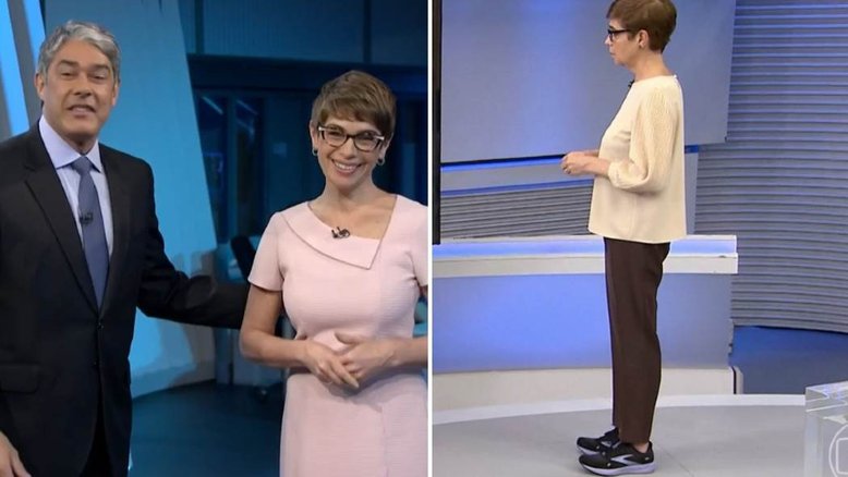 Tênis liberado? Ao vivo, Bonner pede opinião do público sobre gafe de Renata Lo Prete
