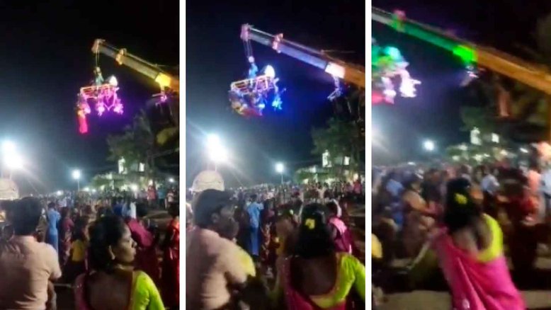 4 mortos depois que um guindaste caiu durante um festival religoso na Índia. Fotos e Vídeos: Reprodução Twitter