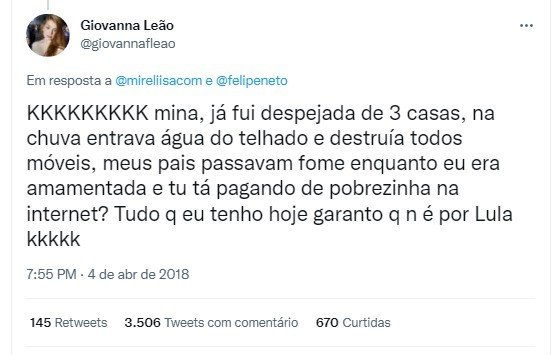 BBB23: Giovanna Leão, nova participante da Casa de Vidro, criticou Lula e foi racista nas redes sociais