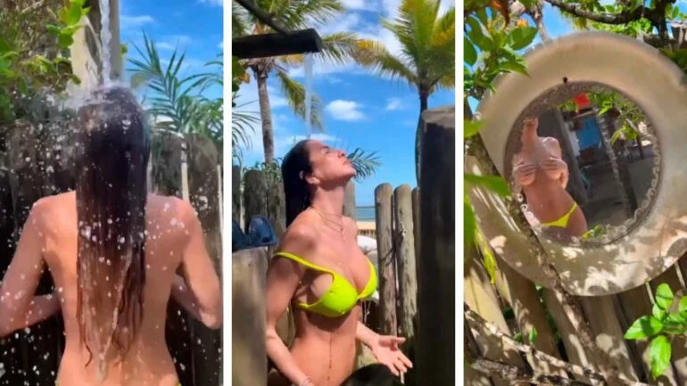 VÍDEO: Luciana Gimenez toma ducha na praia de topless. Foto: Reprodução Instagram