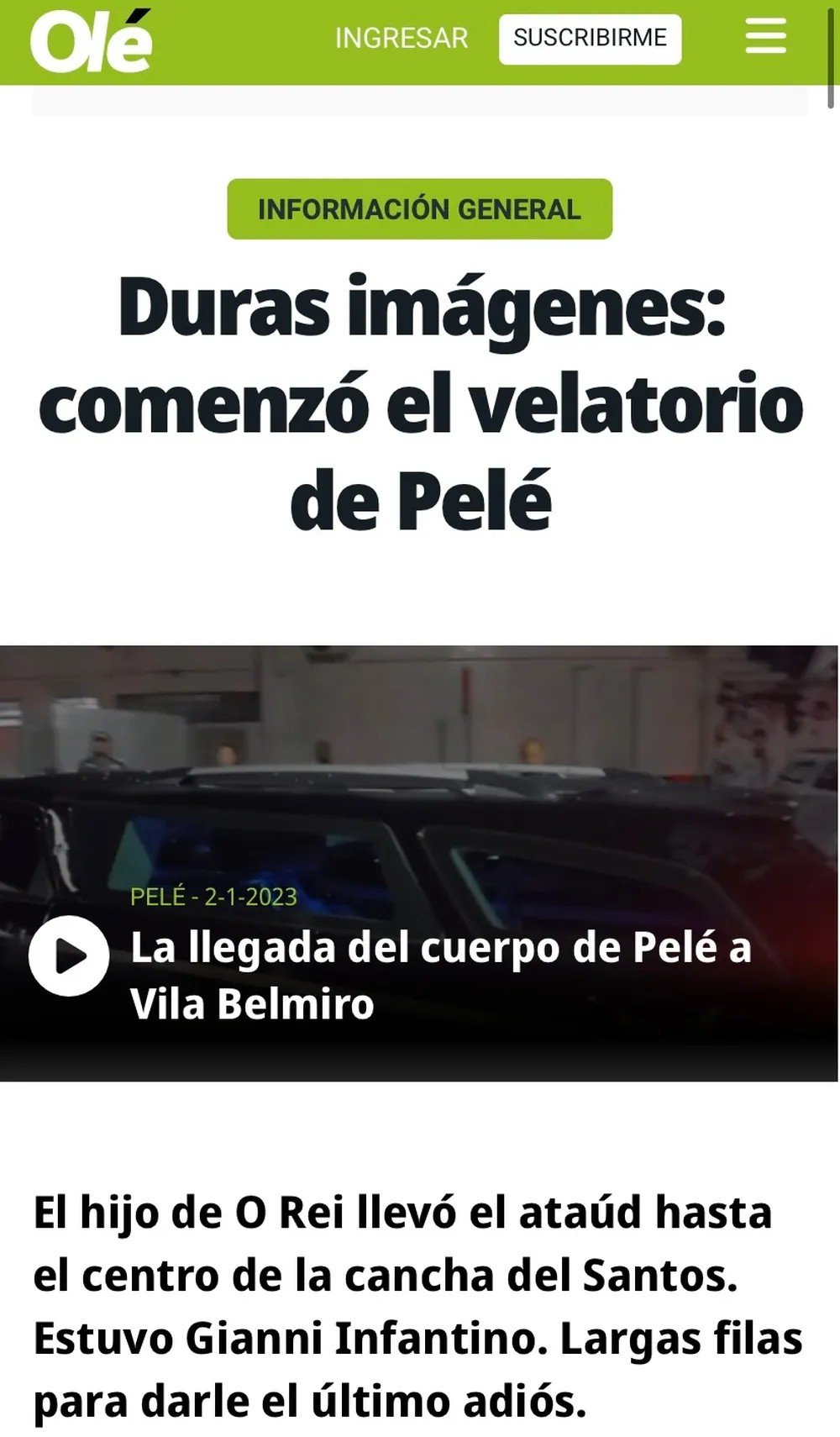 Imprensa internacional repercute o velório de Pelé na Vila Belmiro