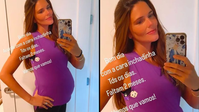 Daniella Sarahyba exibe barriga de gravidez: ‘Com a cara inchadinha’