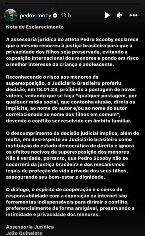 Em meio a polêmica com Luana Piovani, Pedro Scooby se manifesta sobre processo: 'Privacidade'