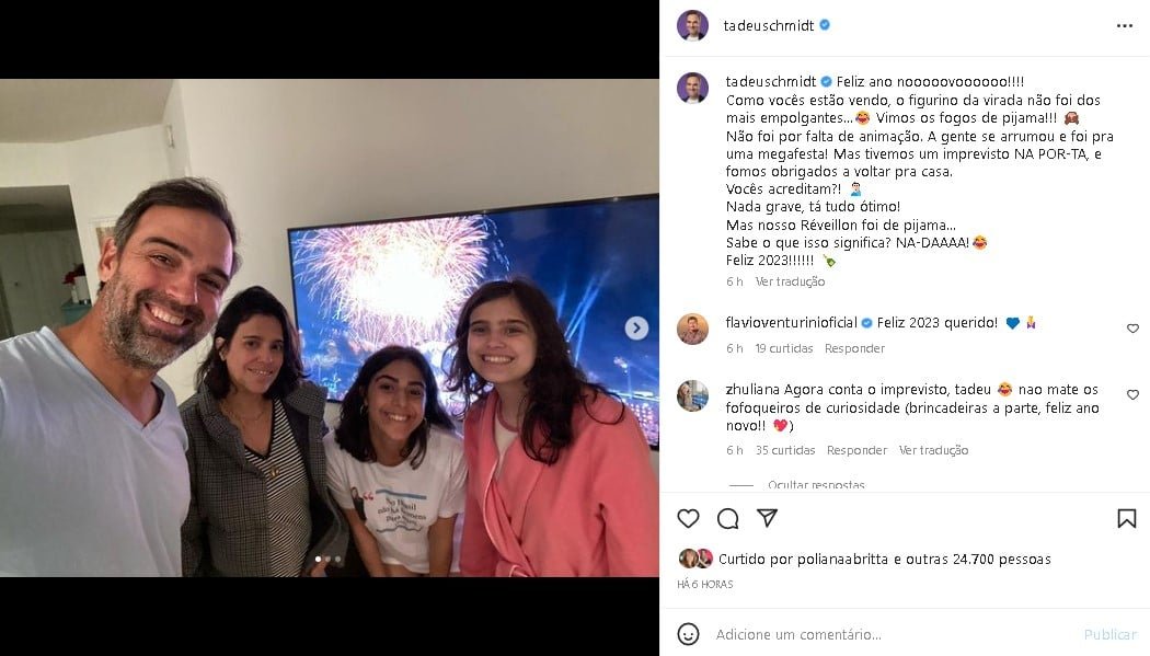 Imprevisto faz Tadeu Schmidt cancelar ida a festa de Réveillon; entenda