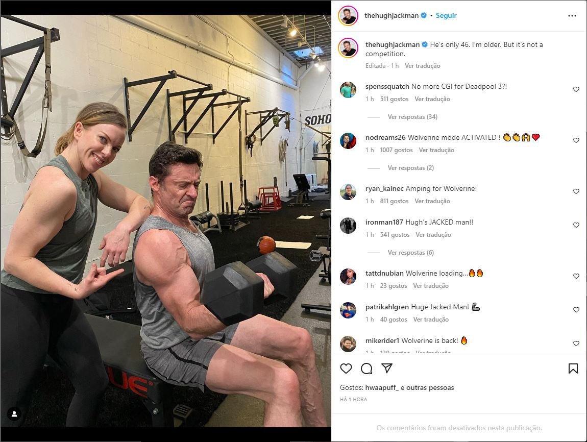 Hugh Jackman surpreende ao postar foto de treino para seu retorno como Wolverine