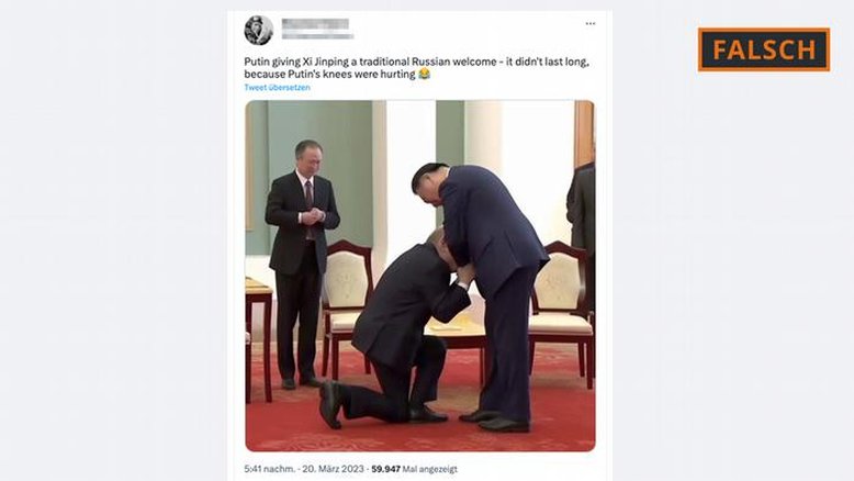 Foto de Putin se ajoelhando diante de Xi Jinping é falsa