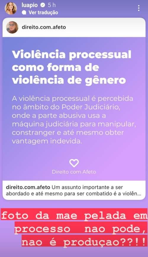 'Foto de mãe pelada não pode': Luana Piovani faz novo post sobre briga judicial com Pedro Scooby