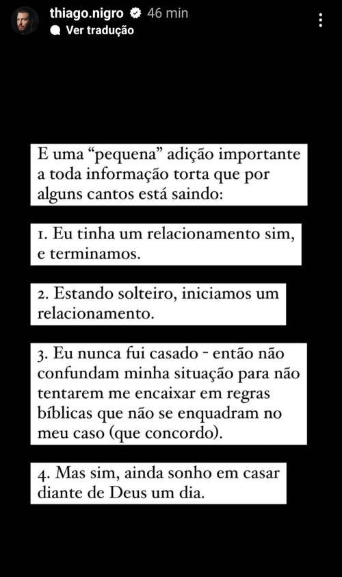Thiago Nigro fala pela primeira vez sobre relação com Maíra Cardi e diz: 'Sonho em casar diante de Deus'