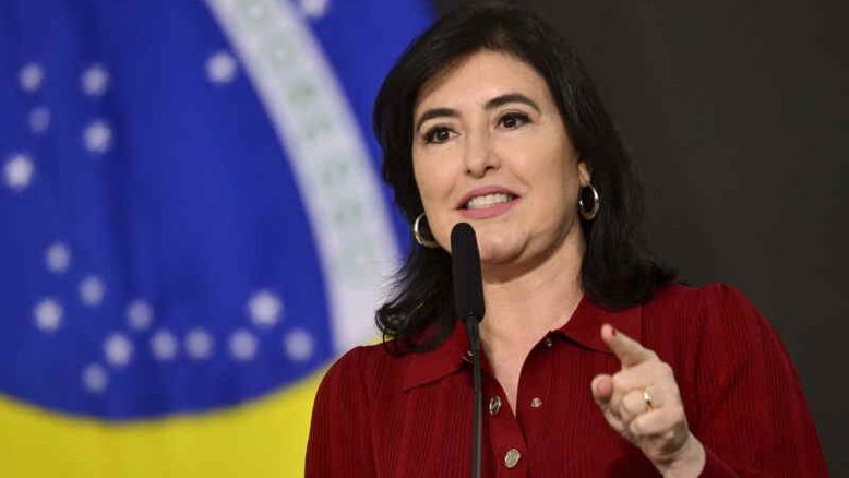 A ministra do Planejamento e Orçamento, Simone Tebet, toma posse em cerimônia no Salão Nobre do Palácio do Planalto