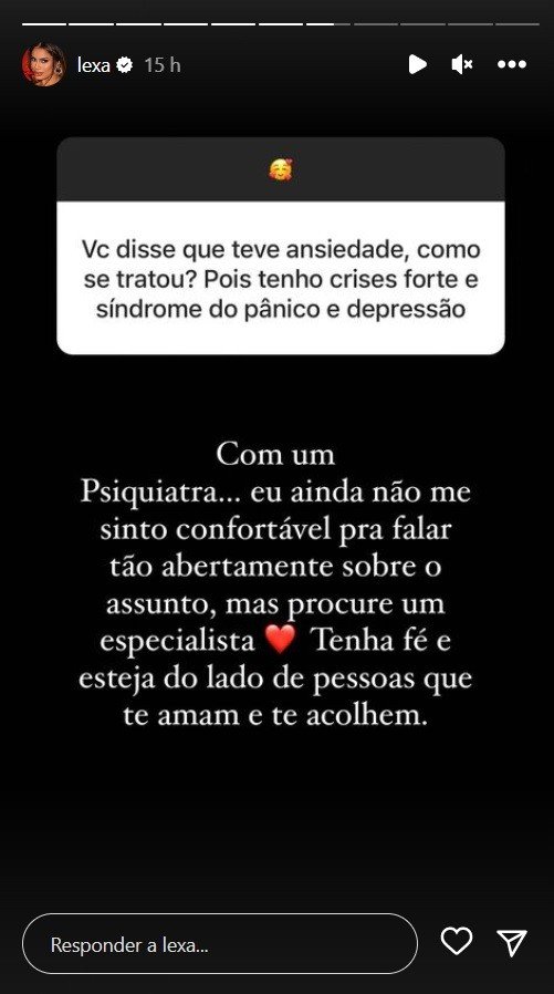 Lexa conta ter enfrentado crise de ansiedade e revela como tratou o problema