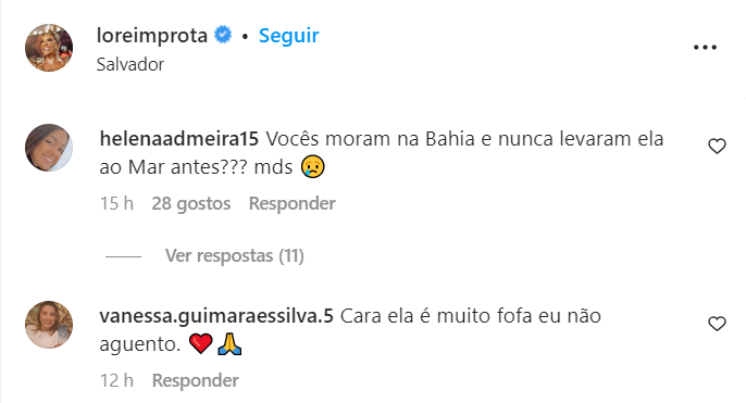 Lore Improta compartilha primeira vez da filha na praia e encanta web: ‘Muito fofa’ 2 Lore Improta compartilha primeira vez da filha na praia e encanta web: ‘Muito fofa’