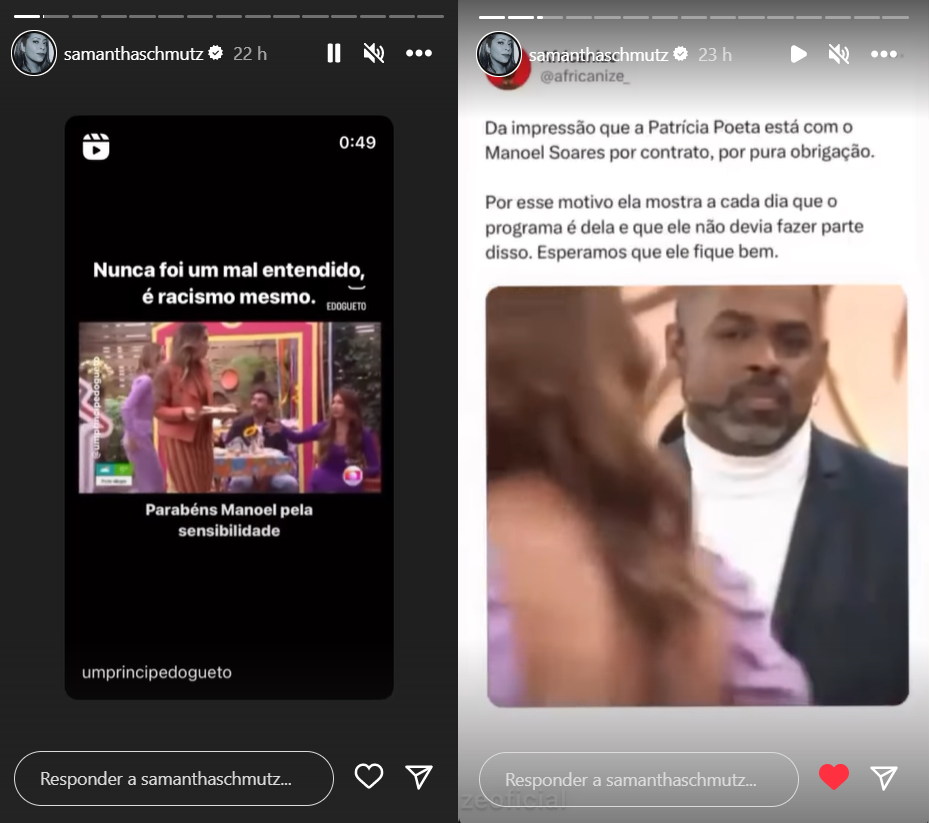 Samantha Schmütz rebate Patrícia Poeta após polêmica: ‘Nunca foi mal-entendido’; vídeo 2 Samantha Schmütz rebate Patrícia Poeta após polêmica: ‘Nunca foi mal-entendido’; vídeo