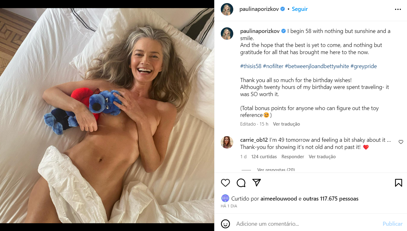 Lembra dela? Paulina Porizkova posa nua e comemora: 'Isso é 58' 4 Lembra dela? Paulina Porizkova posa nua e comemora: 'Isso é 58'