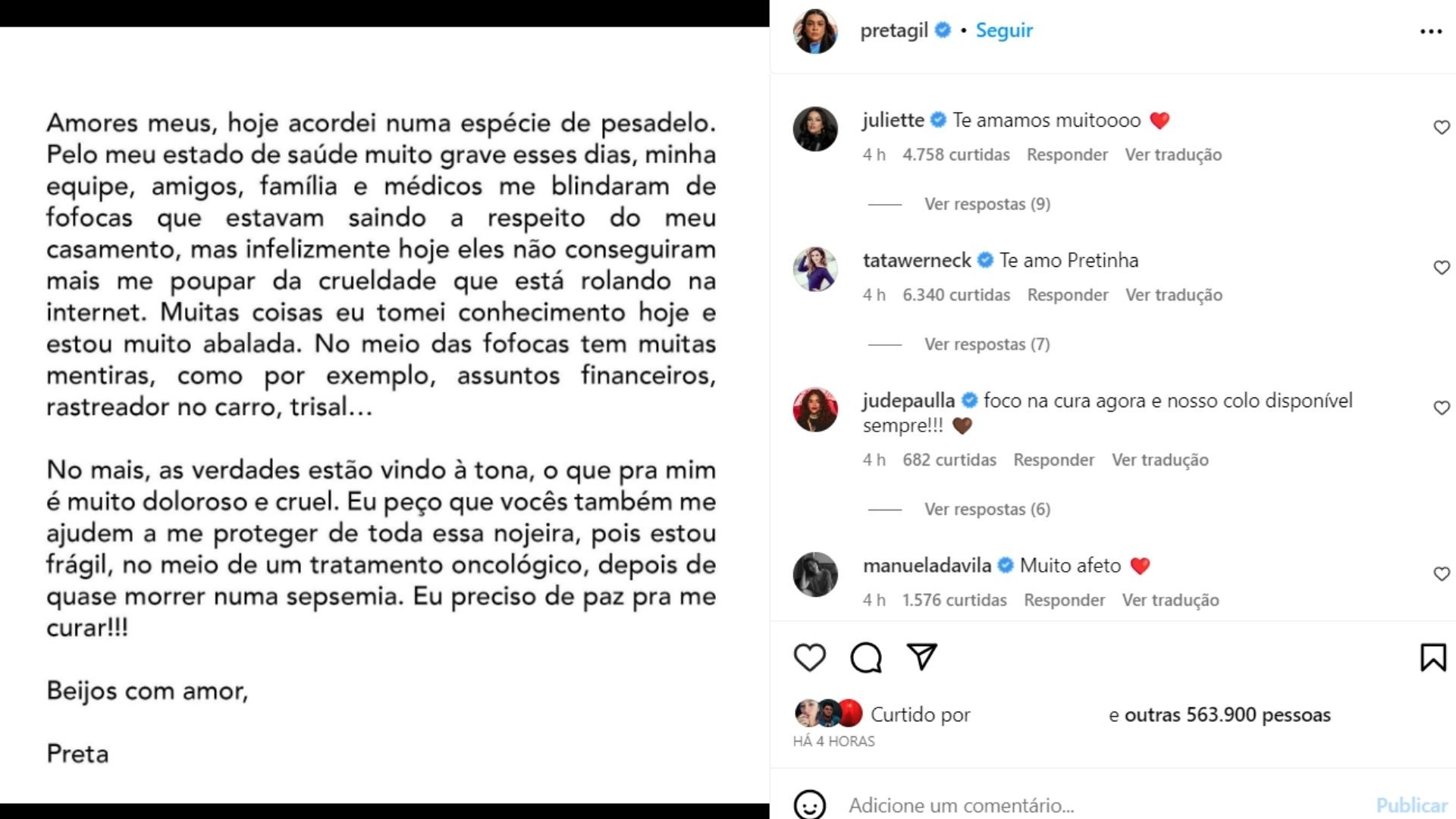 Pela primeira vez, Preta Gil se pronuncia acerca de rumores de divórcio: 'Crueldade' 4 Pela primeira vez, Preta Gil se pronuncia acerca de rumores de divórcio: 'Crueldade'