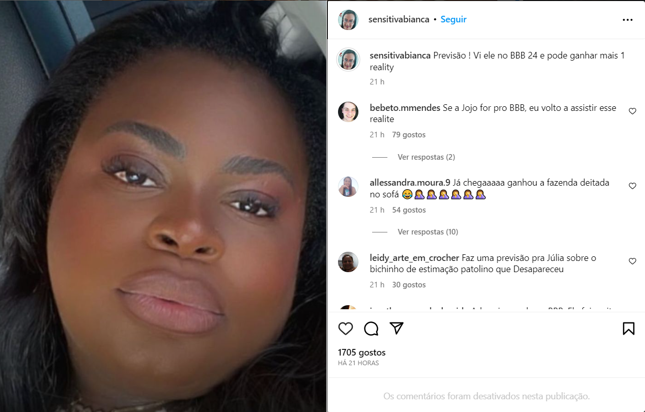 SERÁ? Sensitiva prevê vencedora do ‘BBB24’ e fãs reagem: ‘Volto a assistir’ 4 SERÁ? Sensitiva prevê vencedora do ‘BBB24’ e fãs reagem: ‘Volto a assistir’