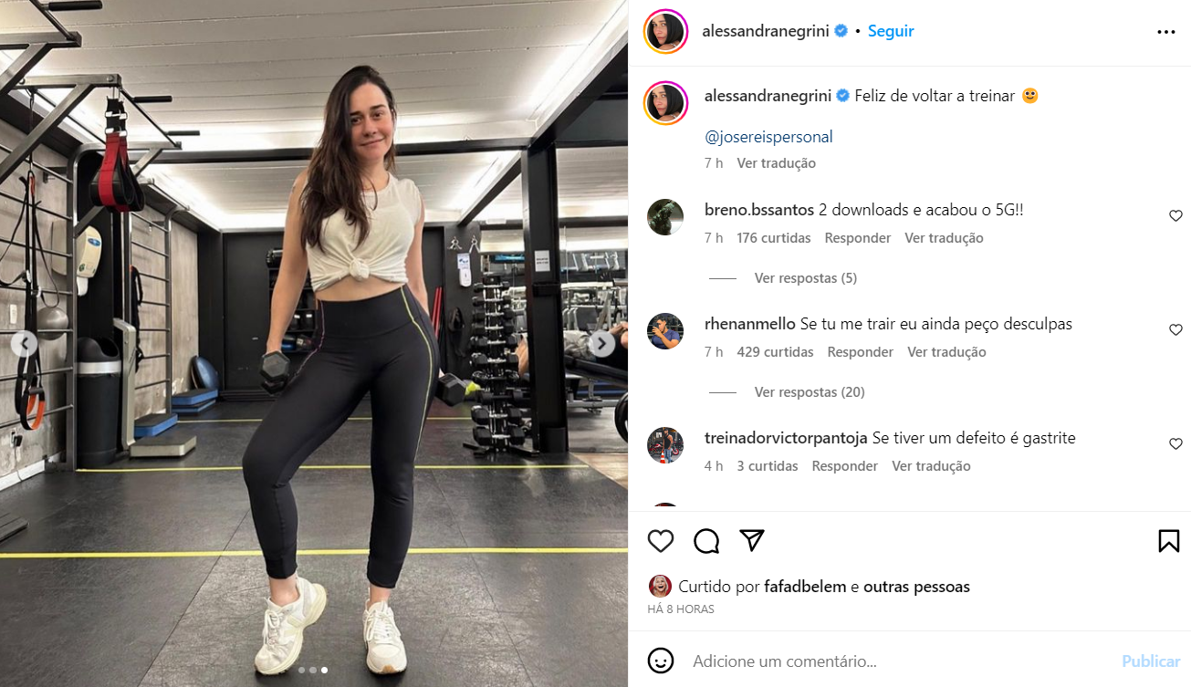 Alessandra Negrini posa na academia e recebe elogios inusitados: 'Fica com pobre?' 10 Alessandra Negrini posa na academia e recebe elogios inusitados: 'Fica com pobre?'
