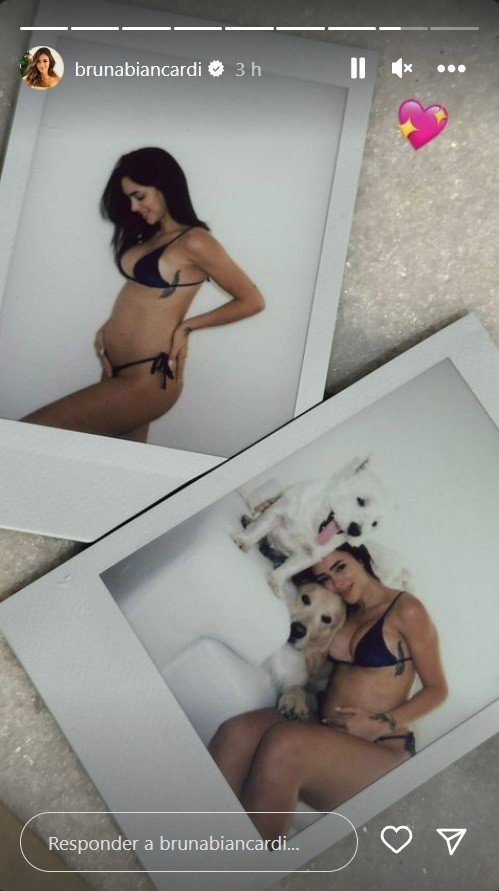 Grávida de Neymar, Bruna Biancardi exibe barriguinha em poses de biquíni