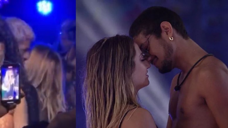 Bruna Griphao e Gabriel Santana são flagrados aos beijos em aniversário de Marvvila