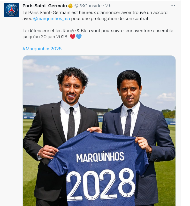 Zagueiro Marquinhos acerta renovação com PSG até 2028 2 Zagueiro Marquinhos acerta renovação com PSG até 2028