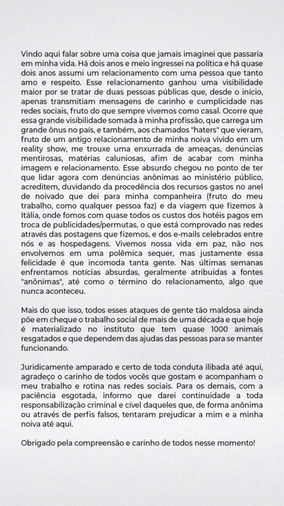 Carla Diaz desabafa após ser denunciada junto ao noivo no Ministério Público: 'Não compactuo com ações ilícitas' 5 Carla Diaz desabafa após ser denunciada junto ao noivo no Ministério Público: 'Não compactuo com ações ilícitas'